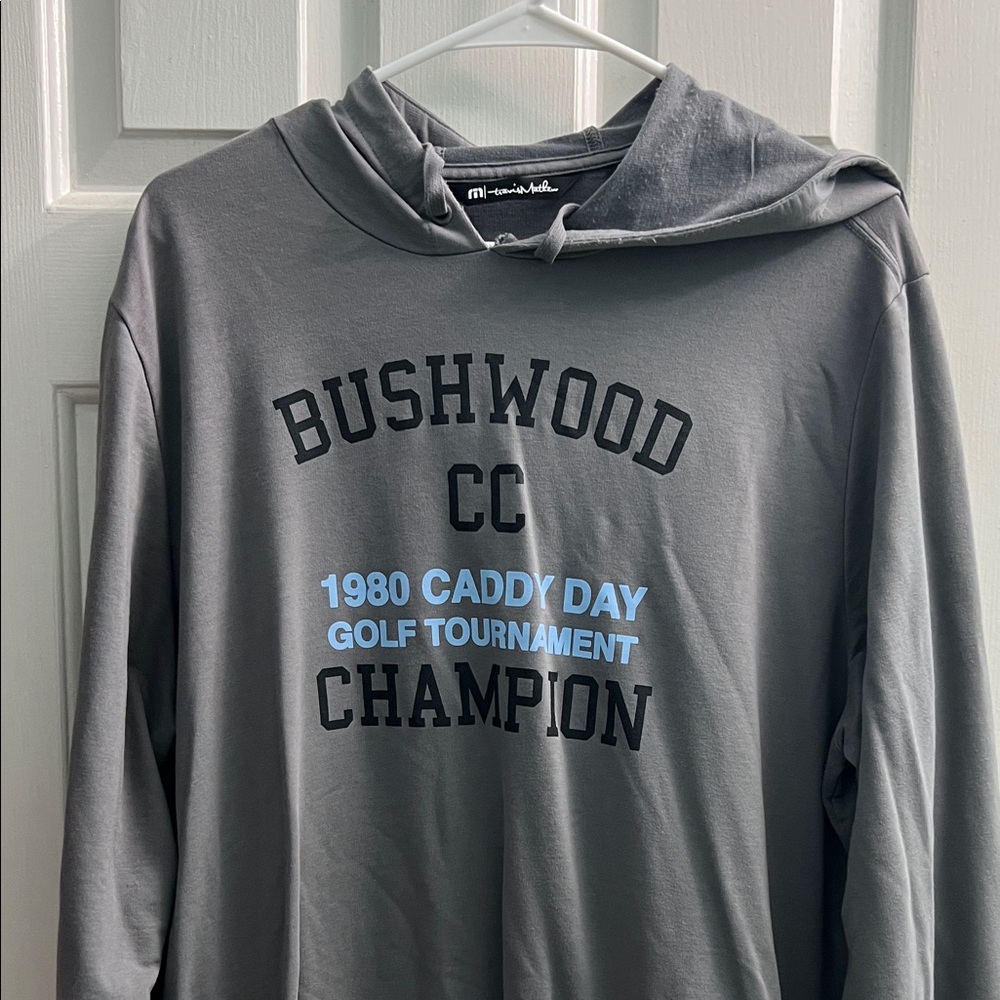 Travis Mathew Gray Hoodie with Black and Blue Text
